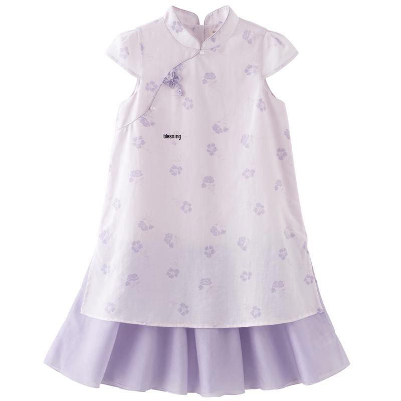 DAVE&BELLA Girls' New Chinese Style Floral Cheongsam Dress