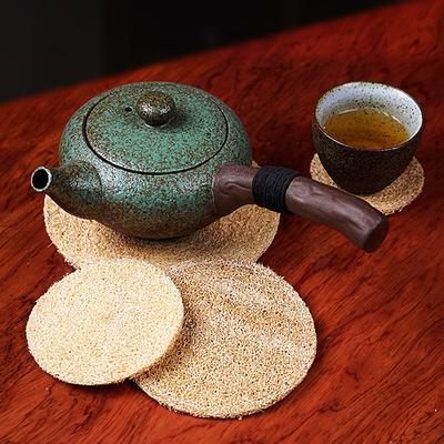Round Loofah Mat Heat Insulation Pot Mat Tea Coaster Teapot Mat Tea Set Accessories Single/Double Layer Loofah