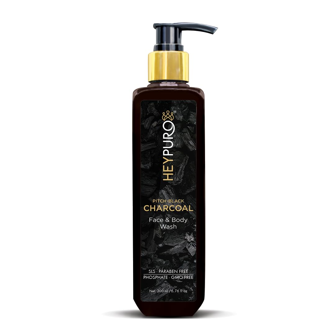 HeyPuro Charcoal Active Face & Body Wash for Men & Women | 200 ML