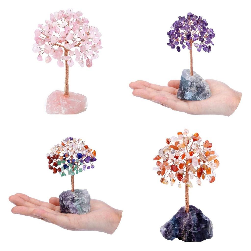 Natural Crystal Colorful Tree Ornament Irregular Base Craft Tabletop Decoration