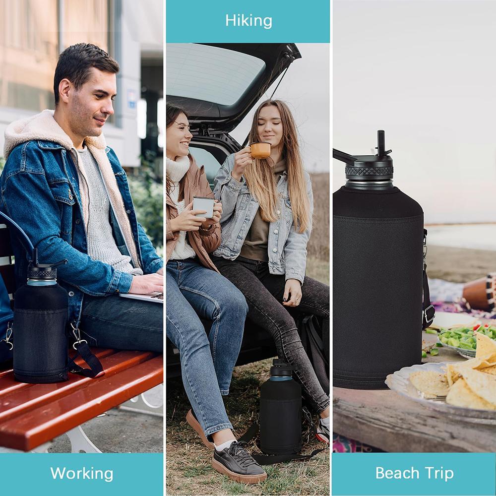 64oz / 128oz Insulated Sports Water Bottle Bag Holder Crossbody for Thermos Mug Vacuum Cup Protective Carrier Cover with Strap
