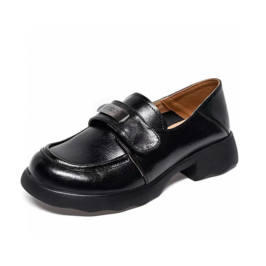 Retro women's shoes spring new simple and comfortable one-pedal British single shoes college style round head small leather shoes