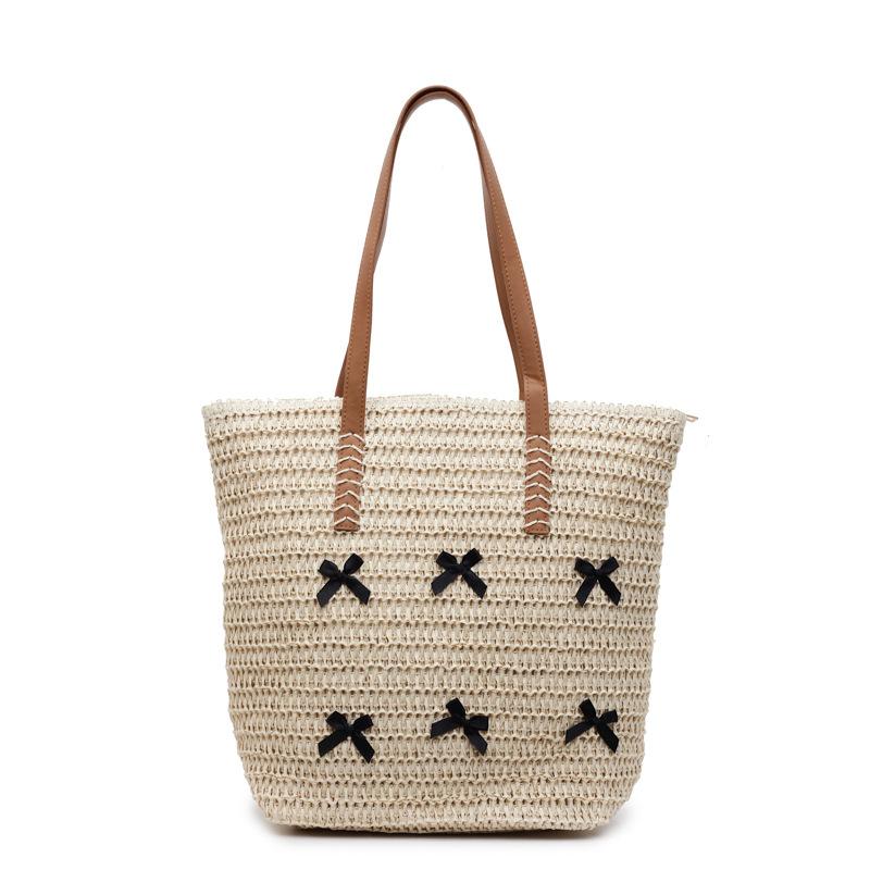 

Новая летняя отпускная плетеная сумка, большая вместимость, сумка-тоут, сумка через плечо, с бантом, пляжная соломенная сумка