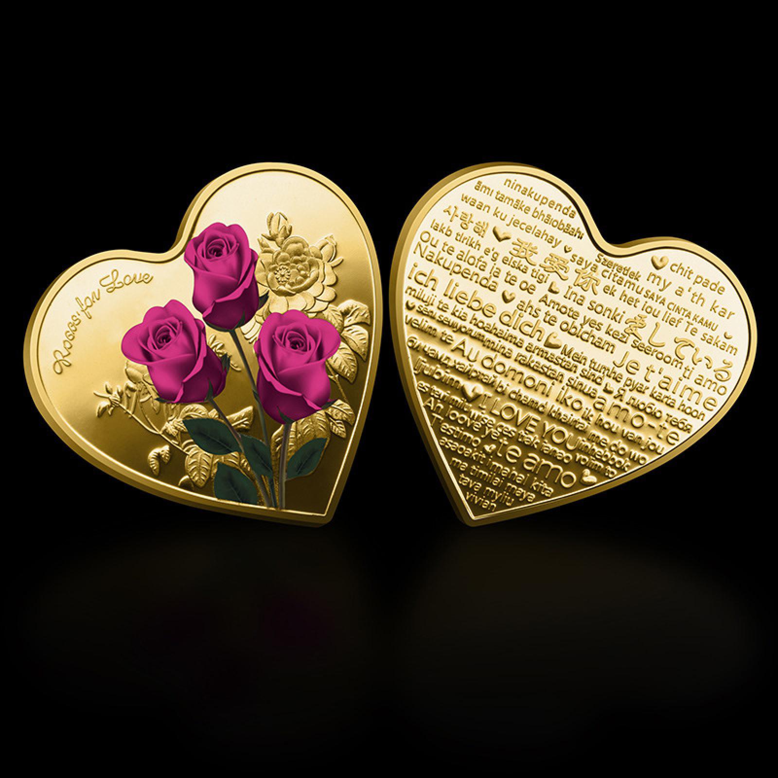 520 Love Honey Heart shaped Rose Love Commemorative Coin, Collection Gold Plated Heart Love Color Printed Marriage Coin 1