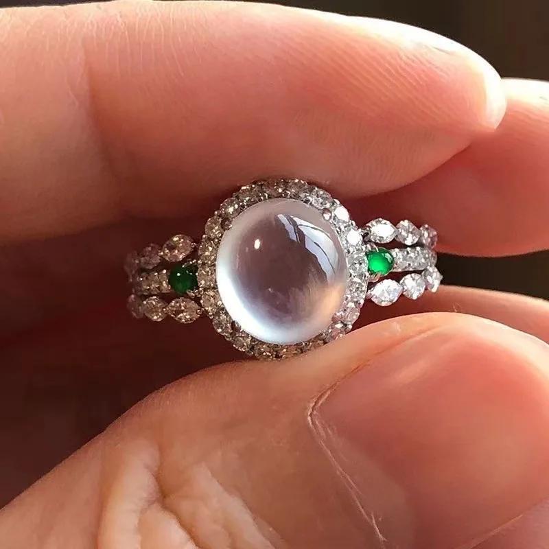 High Quality Natural Ice Seed Chalcedony Rings for Women Gentle Style Sparkling Engagement Rings Crystal Luxury Wedding Jewelry