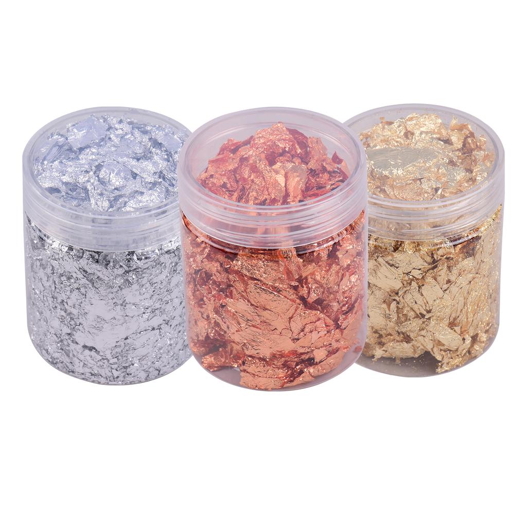 5g Per Color Imitation Gold Foil Flakes 3 Bottles Metallic Foil Flakes for Resin Jewelry Making
