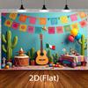 Bannière de fête festival mexicain 2D - Facile à accrocher - Décoration de fond d'anniversaire mexicain