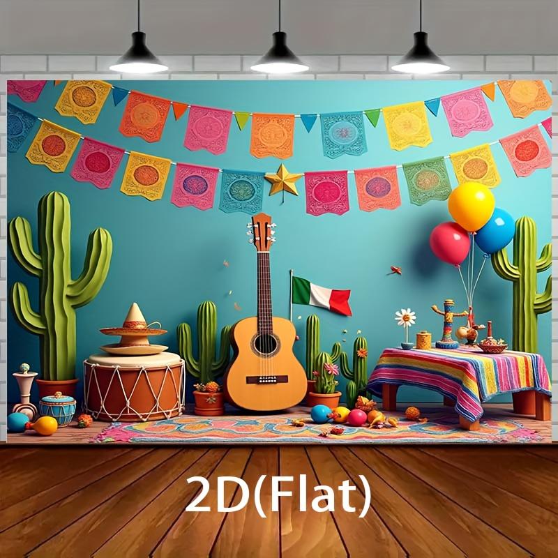 Bannière de fête festival mexicain 2D - Facile à accrocher - Décoration de fond d'anniversaire mexicain