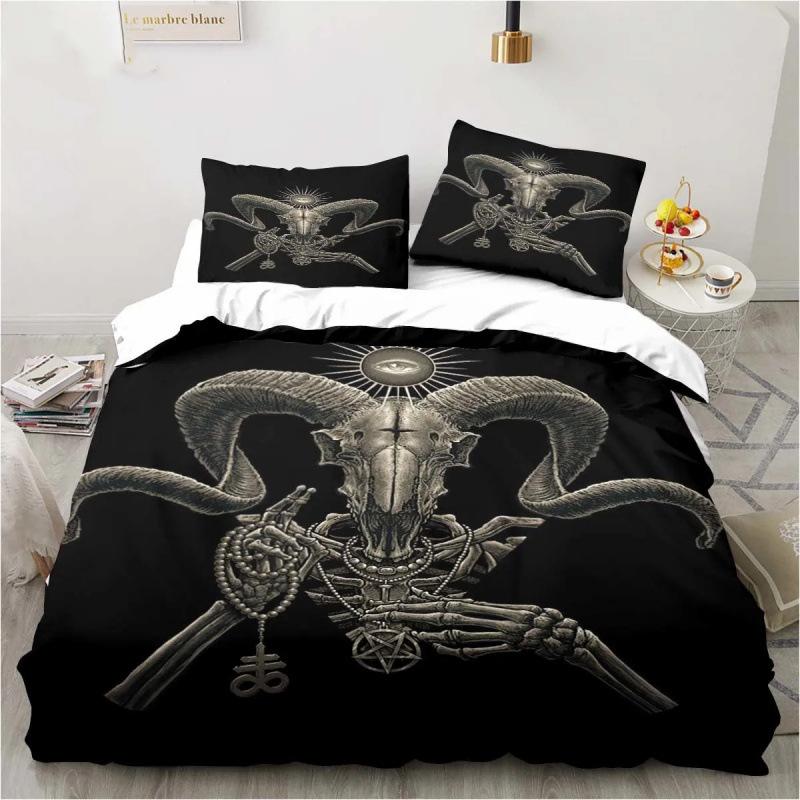 3D Anime Bedding Set Evil-Satan Demon Skull Printed Duvet Cover Set With Pillowcase Bedspread Boy Teens Adult Queen King Size