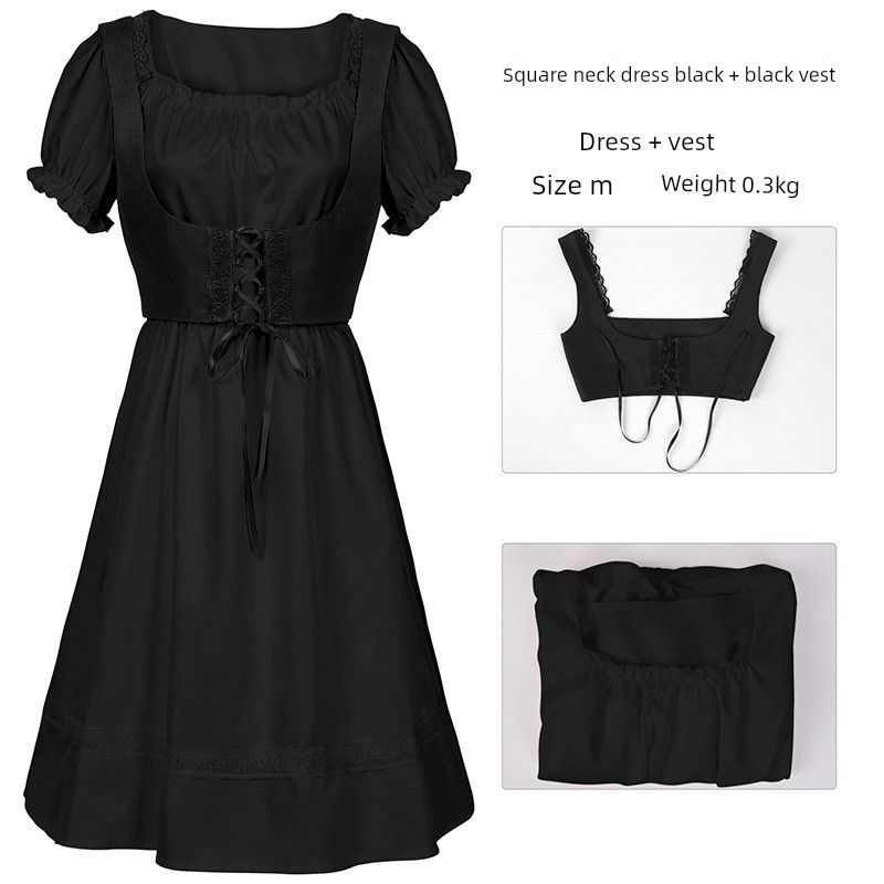 Foreign Trade Hot-Selling European and American Plus-Size Steampunk Gothic Victorian Era Ruffled Sleeveless Dress for Women