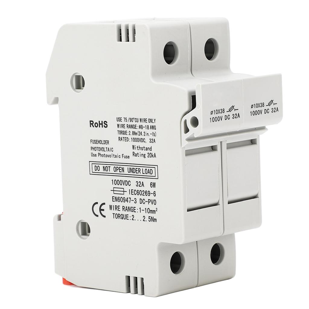 DC Fuse Holder Quick Breaking 2P 32A 10x38 Photovoltaic Fuse Holder with 30A PV Fuses 1000VDC