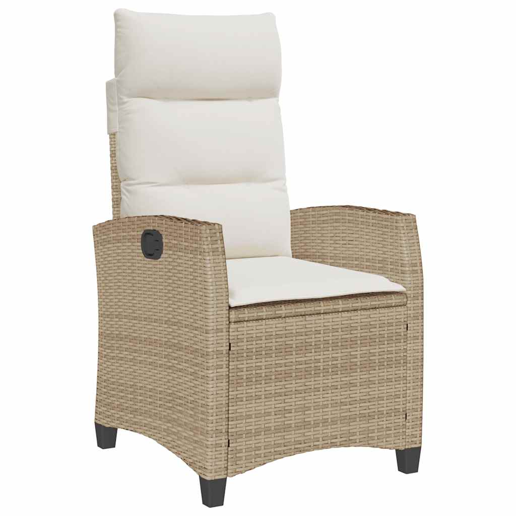 Garden Armchair with Side Table Adjustable Beige Poly Rattan