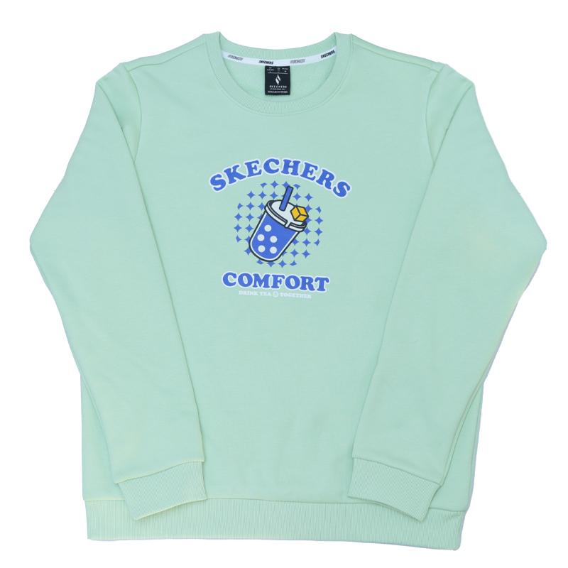 Skechers Logo Print Casual Fashion Comfortable Versatile Round Neck Sweatshirt Women sweatshirt Light-Grass-Green RF-L424W038-01YW M