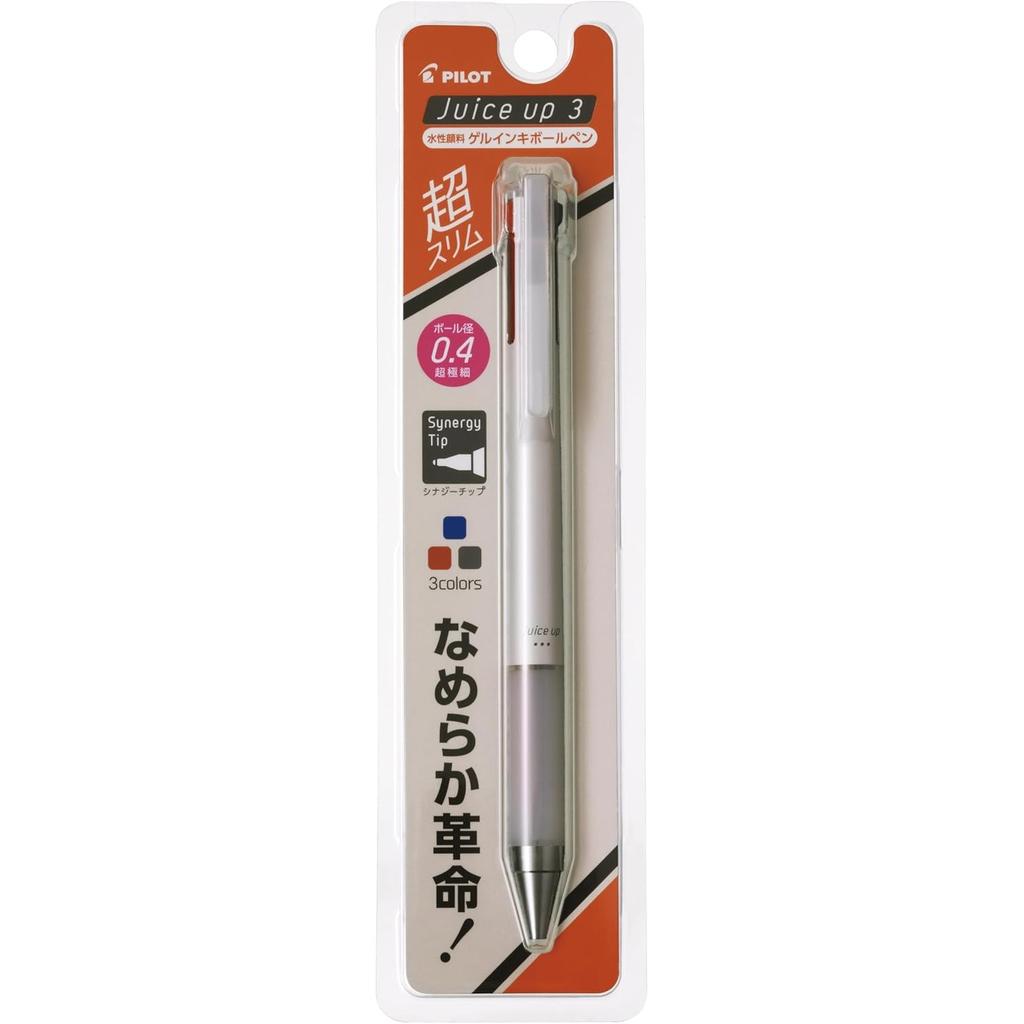 Pilot Juice Up 3 Gel Ink Ballpoint Pen White PLKJP50S4W Pack 0.4mm (Black, Red, Blue)