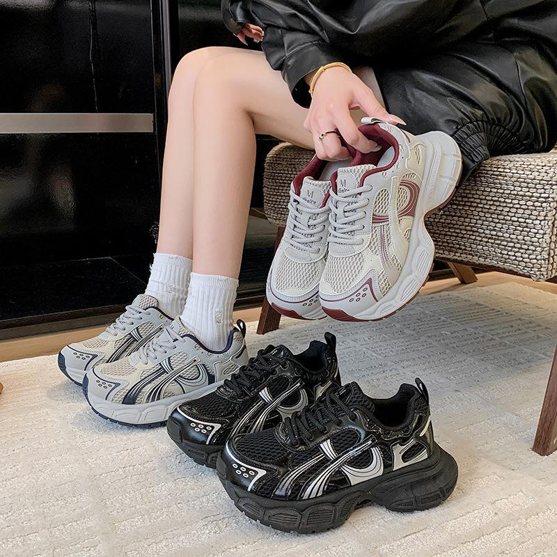 Soft Leather Platform Dad Shoes Women's 2025 New Summer Breathable Mesh Casual Sports Shoes Versatile Running Shoes Women's Shoes