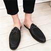 Fashion New Men's Black Bow Tie Half Slippers Shoes Male Casual Pu Leather Mules Moccasins Breathable Loafers Zapatos Hombre