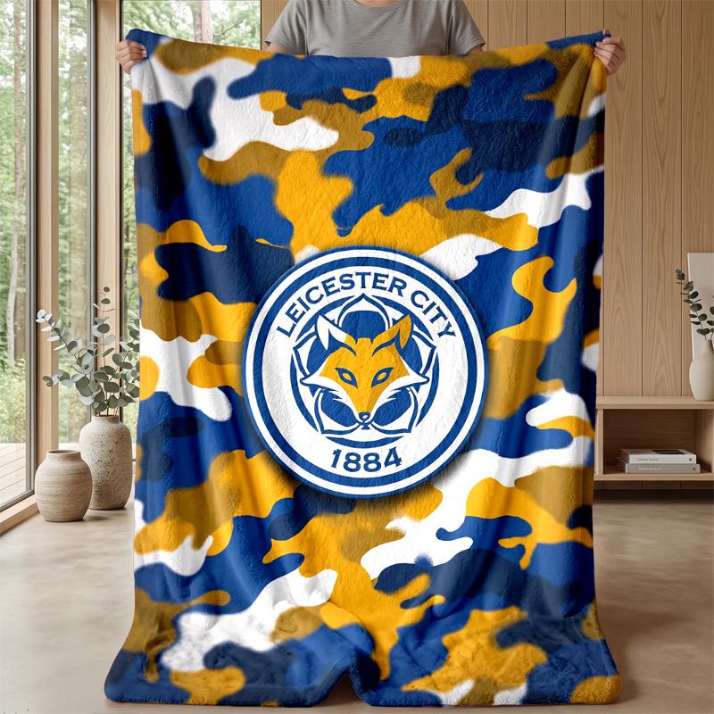 Leicester City Football Print Flannel Blanket, Soft Warm Lightweight Throw Blanket for Sofa Bed Camping