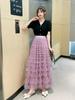 Fairy White Tulle Pleated Long Midi Skirt for Women - Spring/Autumn 2024 Collection.