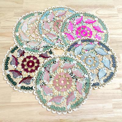 Color Hollow Embroidery Tablecloth Round Dining Plate Mat Decoration Shooting Props Lace Decorative Mat Pastoral Embroidery Coaster