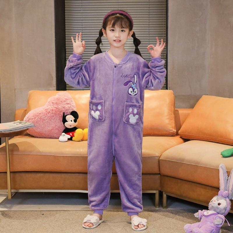 Thick Flannel Kids Pajamas One-Piece Sleepwear Boys Girls Winter Warm Home Suit Cartoon Print