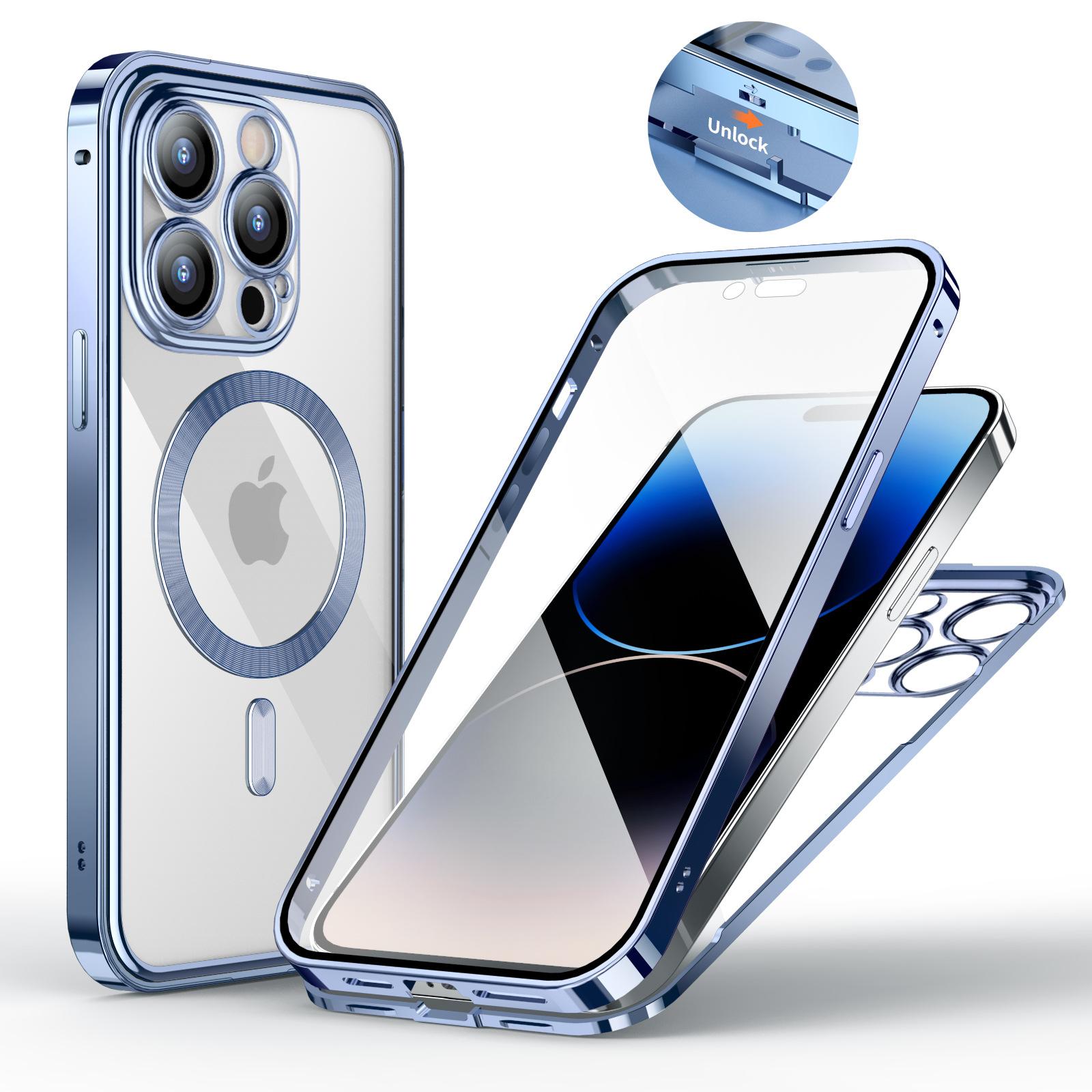 

Для iPhone 15 14 Pro Max 360 ° все включено защитные чехлы магнитная безопасность беспроводная зарядка алюминиевый сплав защитные чехлы For iphone15 Pro Max