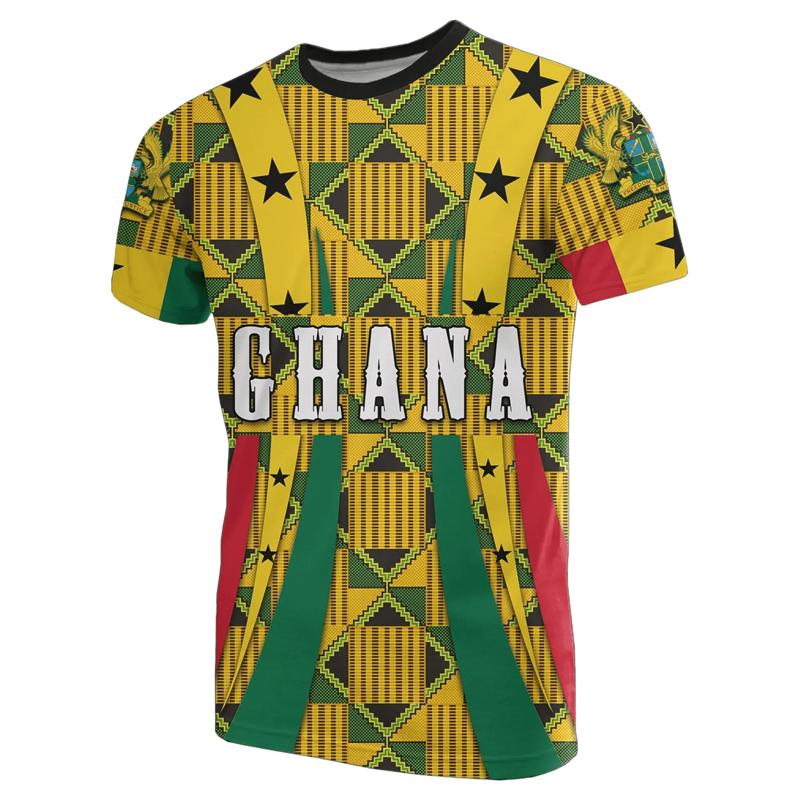 Camisetas Gráficas com a Bandeira de Gana Moda Estampa do Emblema Nacional Ganês Camiseta para Homens Uso Diário Dashiki Academia Roupa Esportiva Tops Roupas
