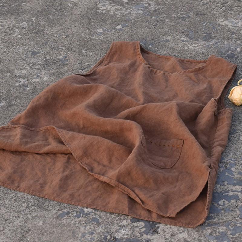 

Johnature женские винтажные топы на бретелях, однотонные летние топы с круглым вырезом и карманами в стиле пэчворк One Size кофейный