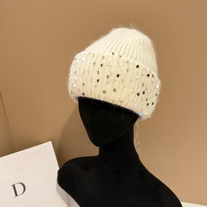 Winter Warm Knit Hat With Rabbit Fur Sequins Ear Flaps Outdoor Use