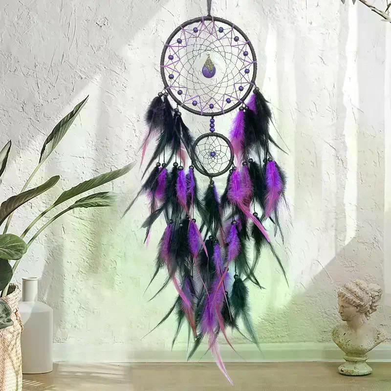 Hand-woven Dreamcatcher Wind Chimes, Adorned With Artificial Feathers And Crystals, Exquisite Wall Decoration
