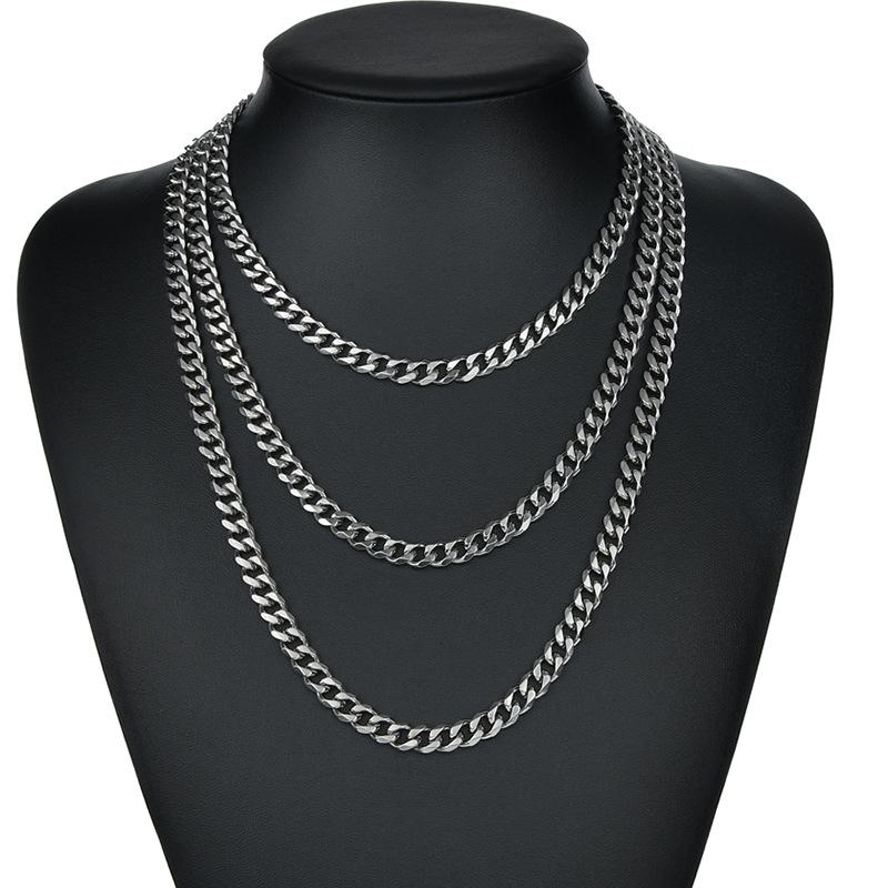 Stainless Steel Cuban Chain Necklaces For Men Women 3.5MM 5MM 7MM Black Gold Color Solid Curb Link Chain Punk Fashion Jewelry