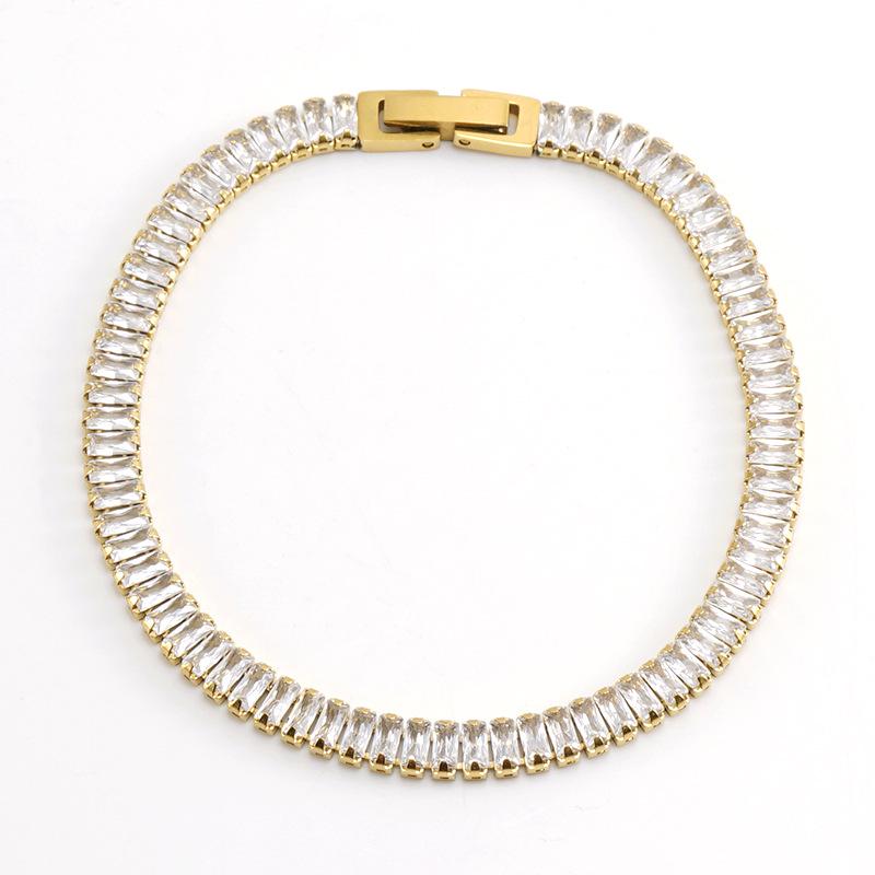 

Европейско-американский теннисный браслет из нержавеющей стали, инкрустированный цирконами и бриллиантами Vacuum Plated 18k Gold белый