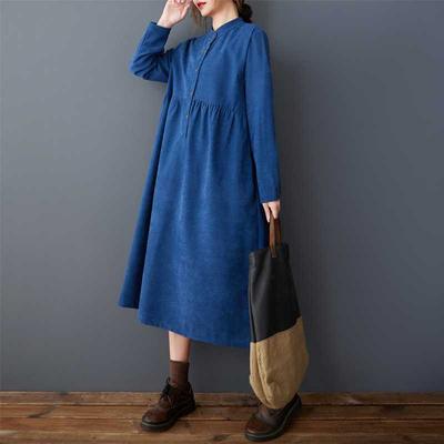 Women's Loose Brushed Comfortable Slimming Mid Length Long Sleeved Dress