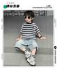 Boys' Summer Striped Short Sleeved Denim Shorts Two-piece Set, Children's Handsome and Versatile Casual Set, Thin