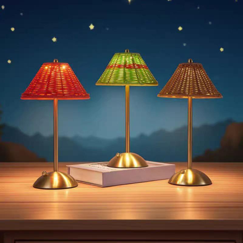 LED Rattan Wiederaufladbare Schreibtischlampe Sanfter Schein Retro Atmosphäre Beleuchtung für Südostasiatischen Stil Yoga Raum Dekor