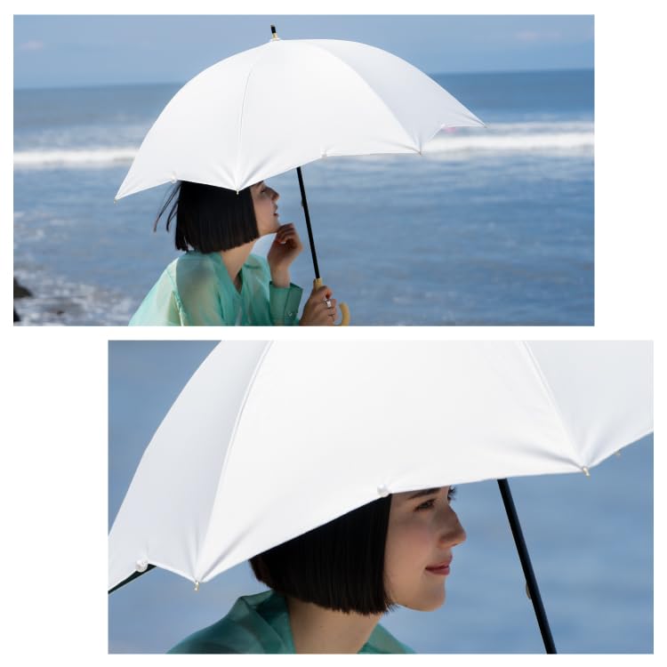 Sun Umbrella Shade Dome Parasol Pearl Black Rate UV Cut Rate Heat Shielding For Both Sunny and Rainy Long Umbrella 55cm Ribs Commuting To Work or