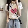 A pure cotton white t-shirt women's design front shoulder short sleeve summer letter print high waist spice top