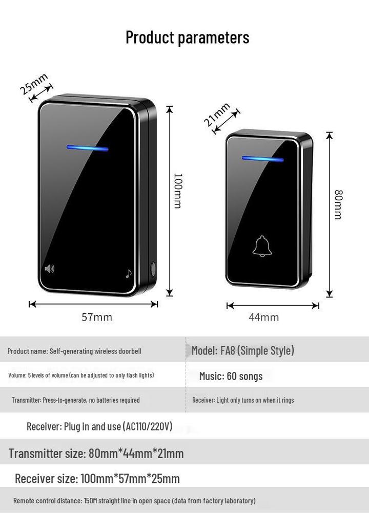 Battery-Free Smart Wireless Doorbell with Music Reminder and Elderly Call Button