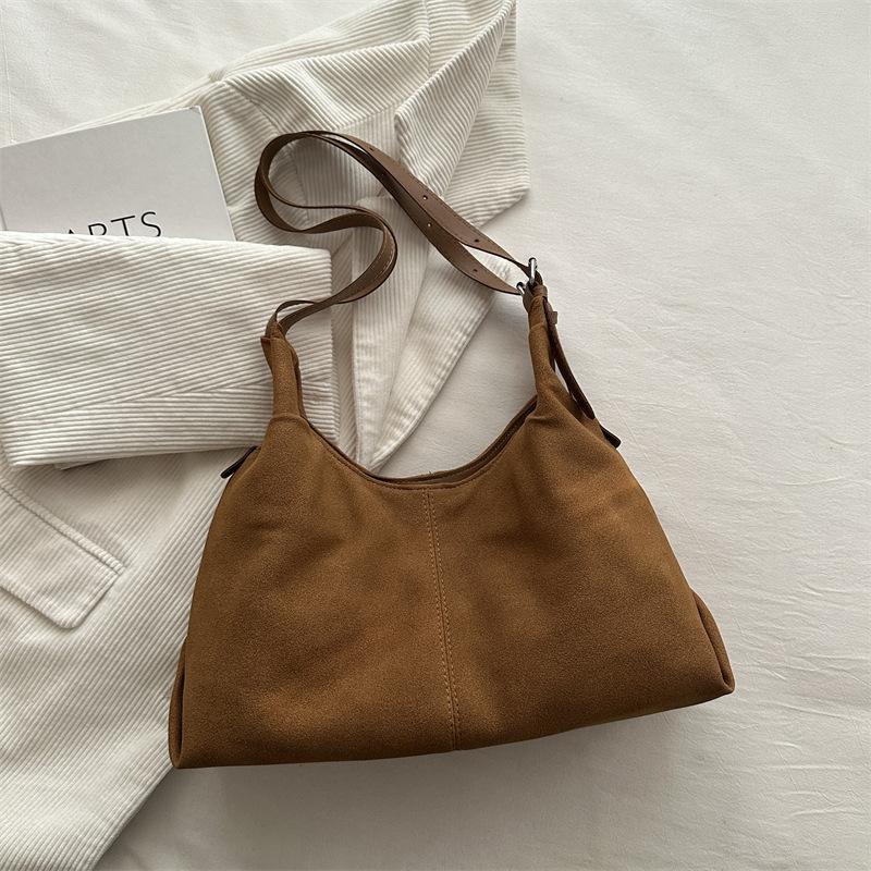 Große Kapazität Vintage Wildleder Textur Schultertasche mit oberem Griff für Damen Herbst Winter Einfach Vielseitig Pendler Handtasche