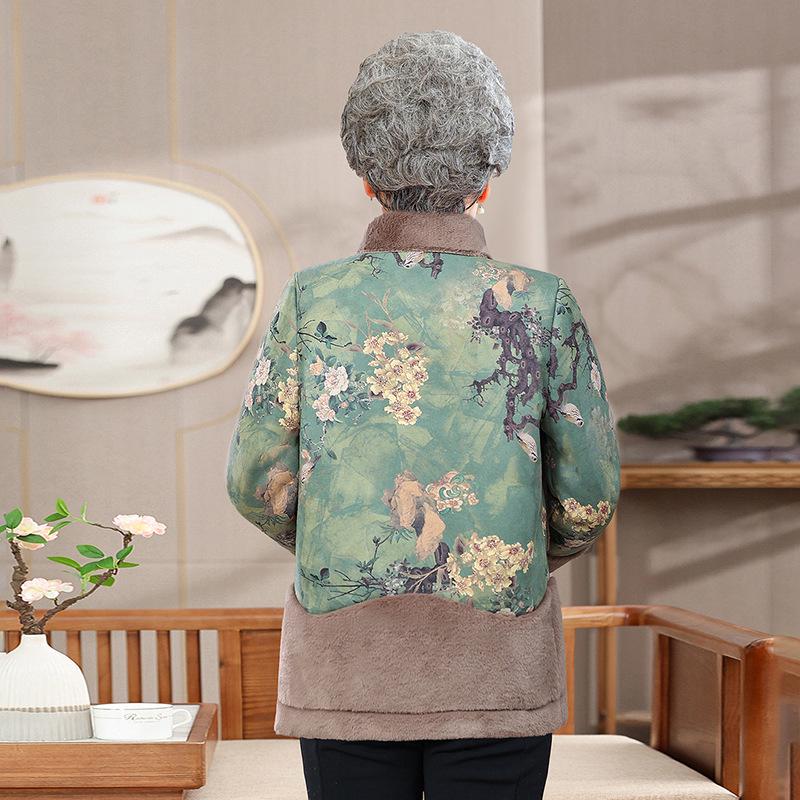 Warm Cotton-Padded Winter Jacket for Middle-Aged and Elderly Women, Plus Velvet for Extra Warmth