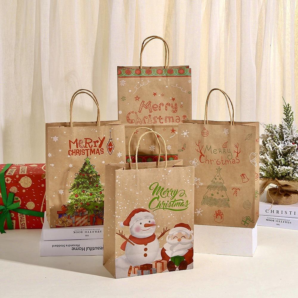 4/8pc Merry Christmas Kraft Paper Gift Bags Xmas Santa Claus Candy Cookie Packing Bag Christmas Decoration 2025 Navidad New Year
