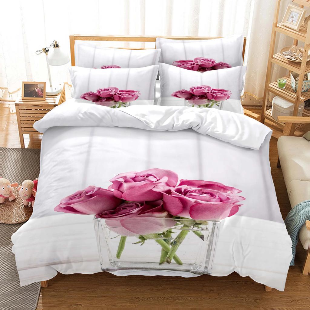 Print Rose Jacquard Flowr Bedding Set  Bed Sets For Girl King Size Comforter Sets Cover Home Textile Wedding Marry Duvet Cover