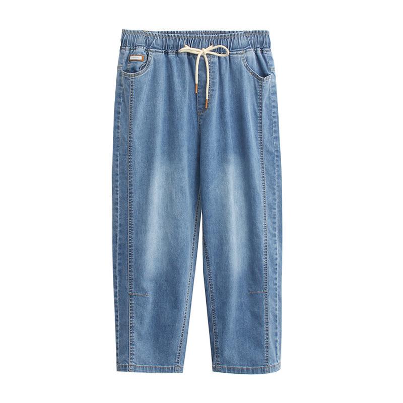 Korean Style Stretchy Plus Size Denim Capris for Women - Elastic Waist and Casual Fit