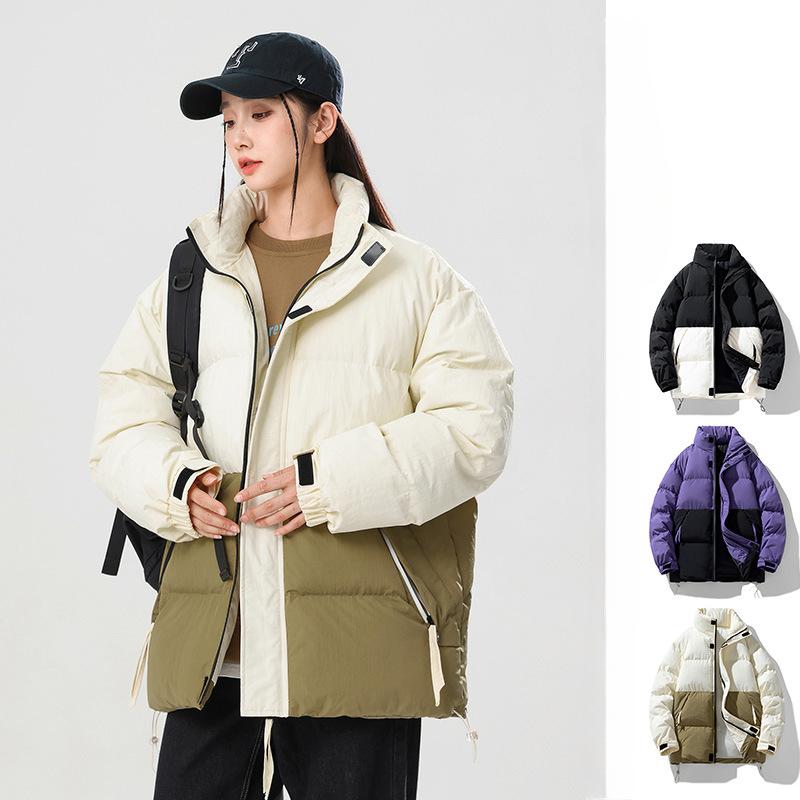 Cuello alto Combinación de colores Ropa acolchada de algodón para hombre Invierno Engrosada Cálida Ropa tipo pan Ropa de invierno acolchada de algodón para parejas Chaquetas para hombre