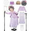 Kids Grandma Cosplay Costume, Floral Dress Funny Old Lady Outfit for 100 Days of School & Carnival Dress Up