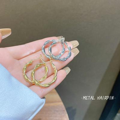 S Silver Needle Circle Earrings Women's Trend Twist Metal Earrings European and American Exaggerated Ear Jewelry