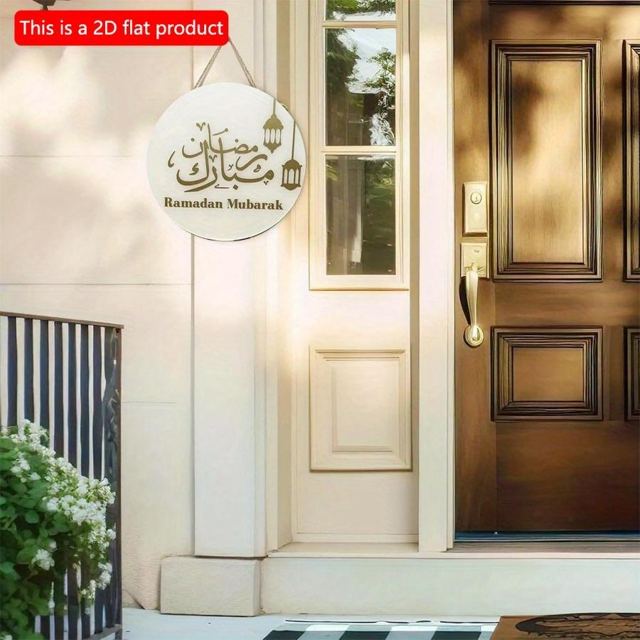 2D Flat 20*20cm1pc Ramadan Mubarak Golden Lantern Pattern Superior Quality Round Wooden Door Sign, Eid Theme Simple&Elegant Pendant, Multiple Uses