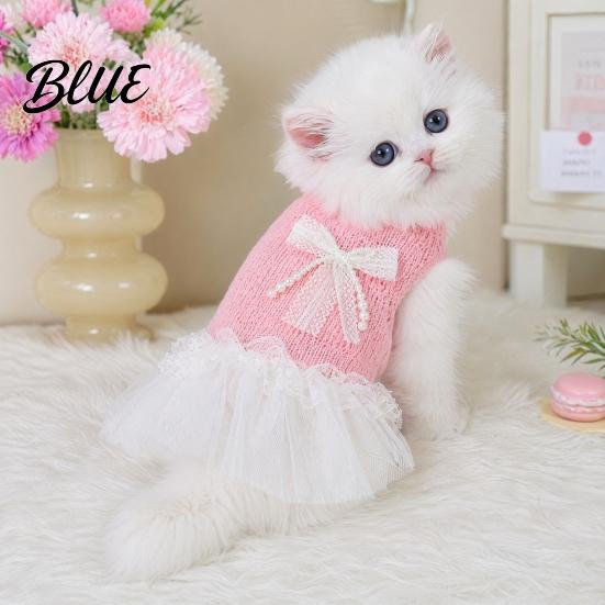 Small Dog Clothes Knitted Sleeveless Dress White Tutu Puppy Princess Cute Girl Dress