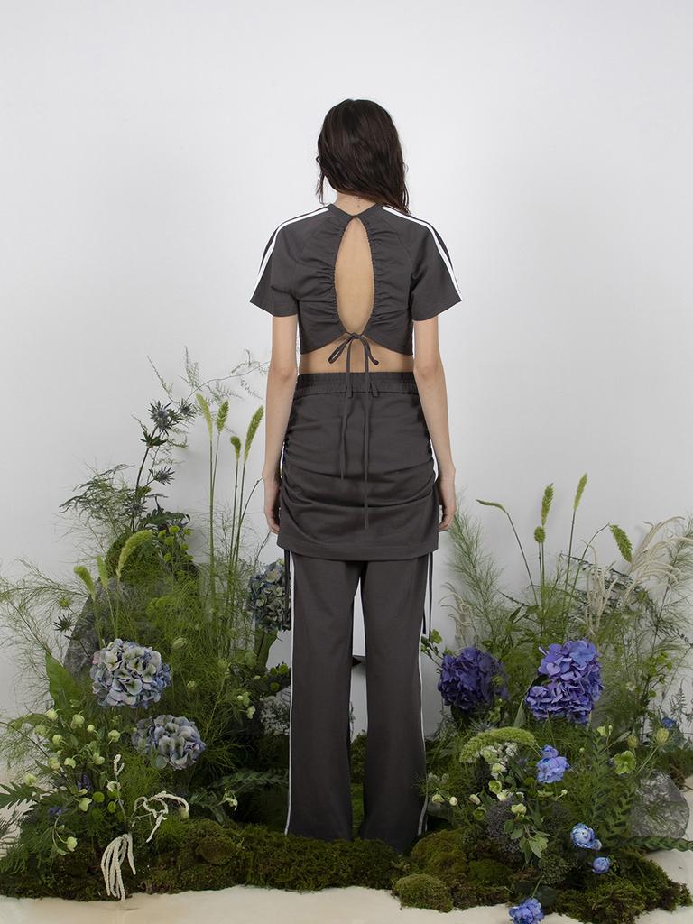 MEENDERI Track Shirring Skirt Pants - Charcoal