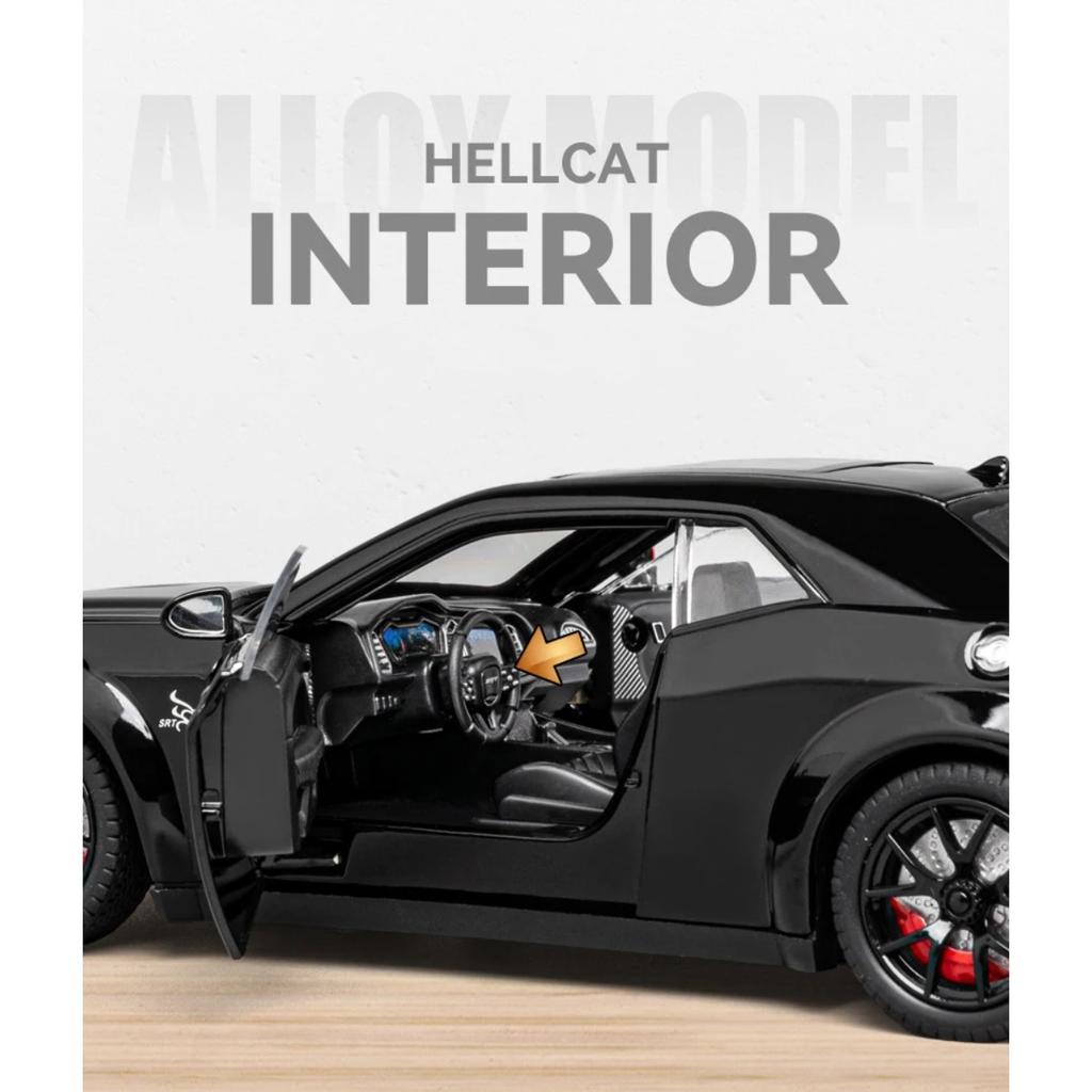 1/24 Dodge Challenger Hellcat Redeye Alloy Muscle Car Model Sound and Light Pull Back Children's Toy Collectibles Birthday Gift
