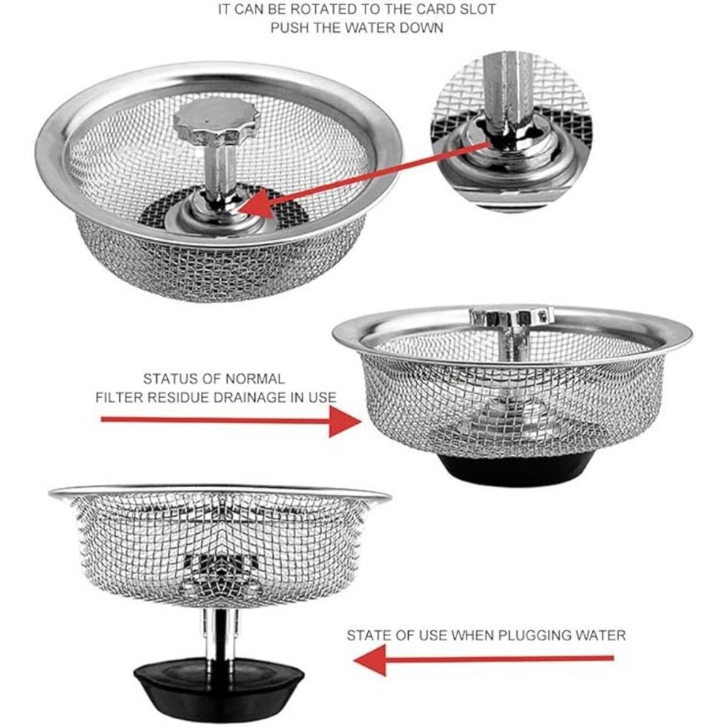 2 szt. Sitko do zlewu kuchennego z uchwytem i korkiem Kosz/Korek/Zatyczka do odpływu zlewu kuchennego Ze stali nierdzewnej Sitko do zlewu kuchennego Siatkowe Filtr